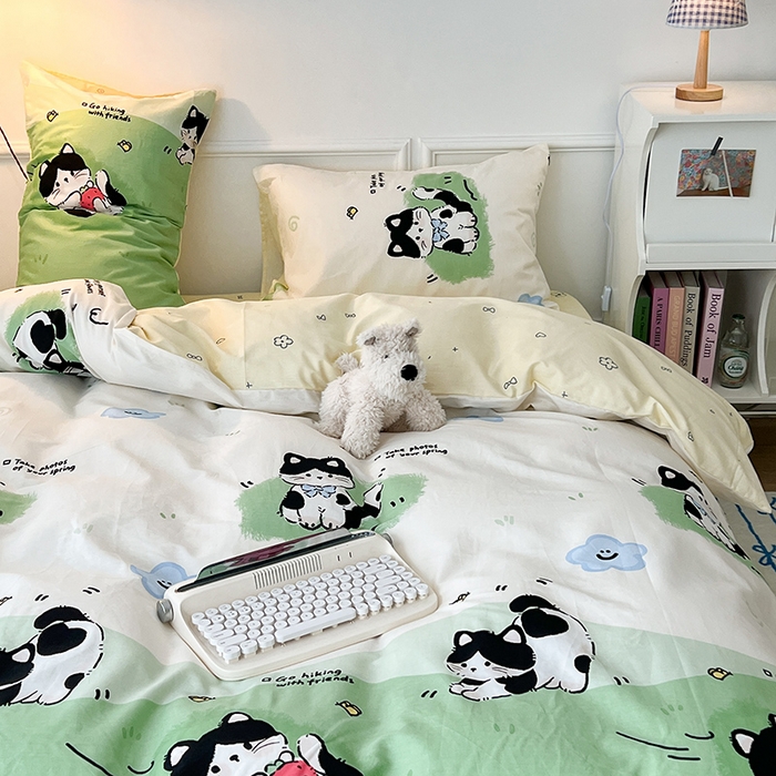 91家纺网 家纺一手货源 找家纺 2024新款13070跑量款全棉四件套--卡通系列 萌趣小猫