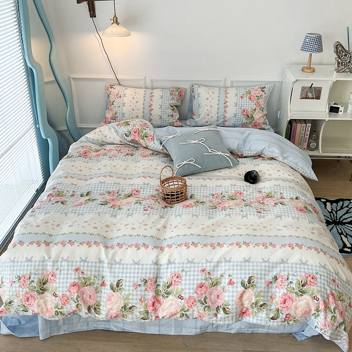 91家纺网 家纺一手货源 找家纺 2024新款13070跑量款全棉四件套--花卉系列 初恋玫瑰