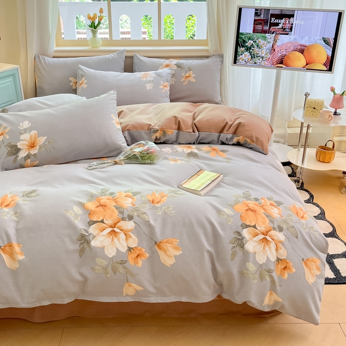 91家纺网 家纺一手货源 找家纺 莱米家纺 2024新款全棉加厚磨毛印花四件套 茉彩