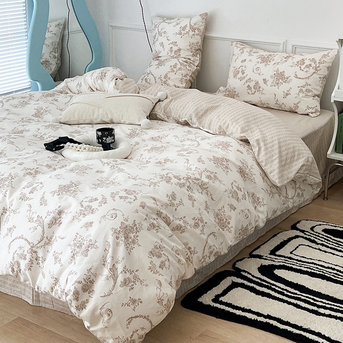 91家纺网 家纺一手货源 找家纺 2024新款13070跑量款全棉四件套--花卉系列 亚瑟花园