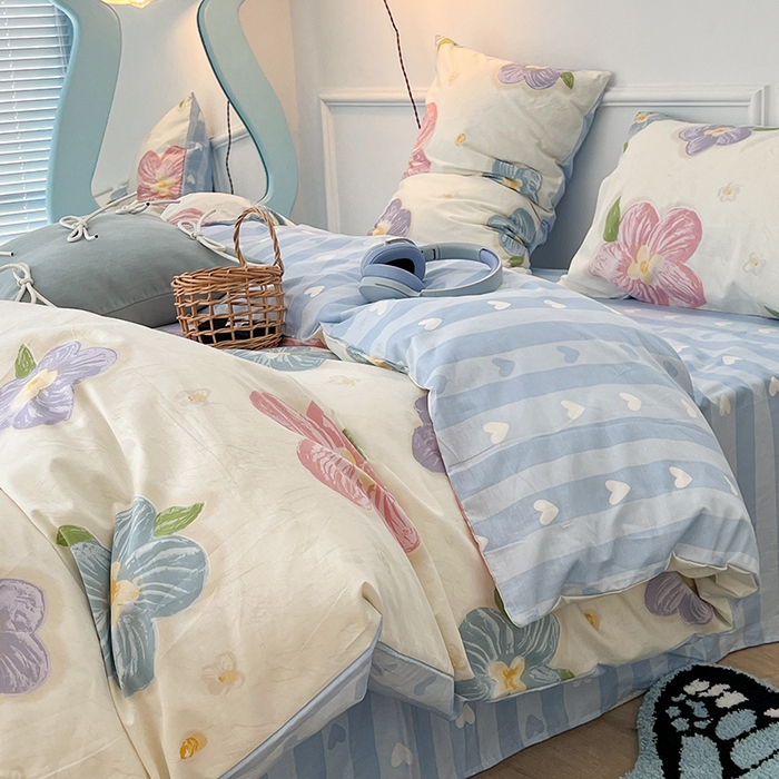 91家纺网 家纺一手货源 找家纺 2024新款13070跑量款全棉四件套--花卉系列 彩色油画花