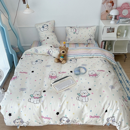 91家纺网 家纺一手货源 找家纺 2024新款13070跑量款全棉四件套--卡通系列 可爱萌萌狗