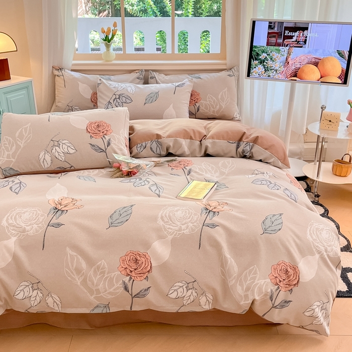 91家纺网 家纺一手货源 找家纺 莱米家纺 2024新款全棉加厚磨毛印花四件套 花韵清香