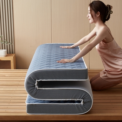 91家纺网 家纺一手货源 找家纺 喜她床垫 2025新款牛奶丝乳胶记忆棉海绵床垫-成人款 菱格蓝（6cm）