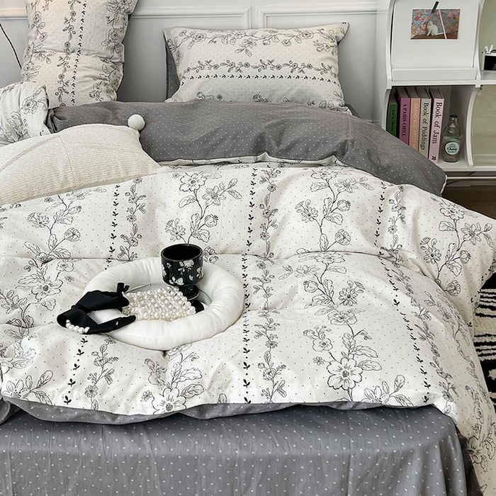 91家纺网 家纺一手货源 找家纺 2024新款13070跑量款全棉四件套--花卉系列 木槿花语