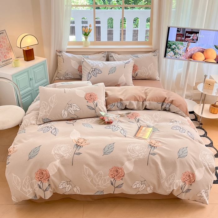 91家纺网 家纺一手货源 找家纺 莱米家纺 2024新款全棉加厚磨毛印花四件套 花韵清香