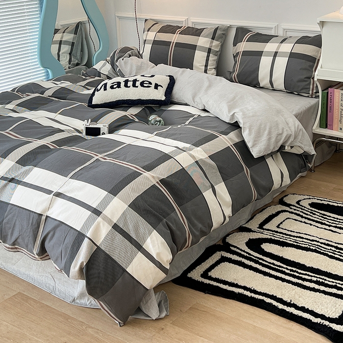 91家纺网 家纺一手货源 找家纺 2024新款13070跑量款全棉四件套--北欧系列 挪威灰格