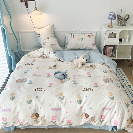 2024新款13070跑量款全棉四件套--卡通系列 郁金花狗狗