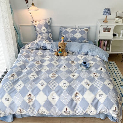 2024新款13070跑量款全棉四件套--卡通系列 菱格学院熊