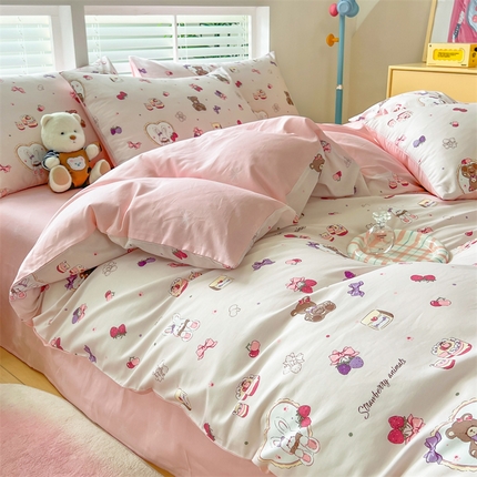 91家纺网 家纺一手货源 找家纺 红馆 2025年全棉12868印花系列四件套爱心伙伴