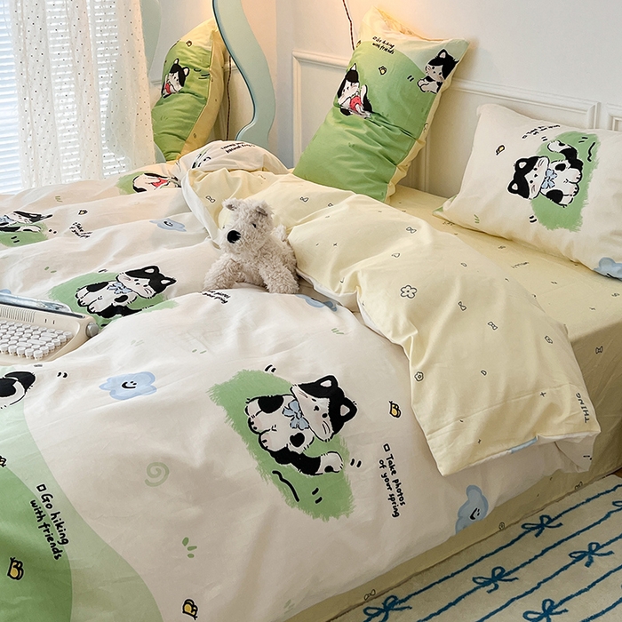 91家纺网 家纺一手货源 找家纺 2024新款13070跑量款全棉四件套--卡通系列 萌趣小猫