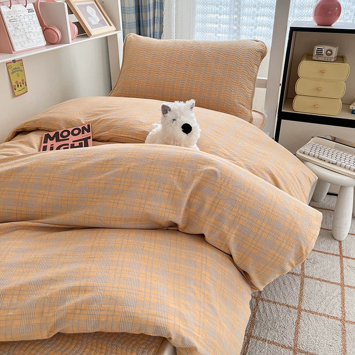 91家纺网 家纺一手货源 找家纺 沐纯家居 2024新款开学季（A类全棉水洗棉，棉加绒）床盖三件套  田园桔