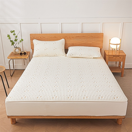 居眠 2024新款A类原棉大豆星星樱桃防水夹棉床笠 闪闪星-米白