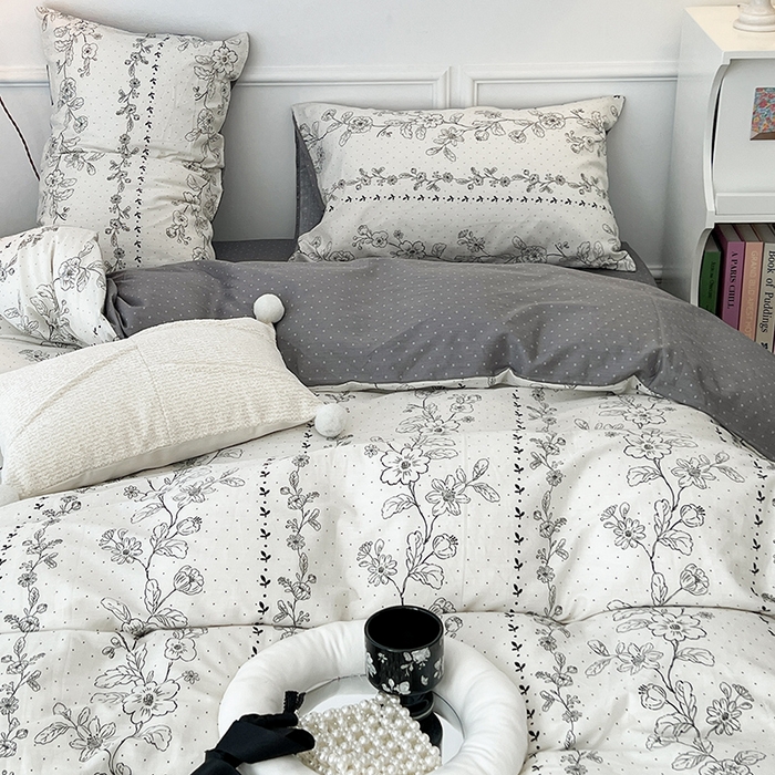 91家纺网 家纺一手货源 找家纺 2024新款13070跑量款全棉四件套--花卉系列 木槿花语