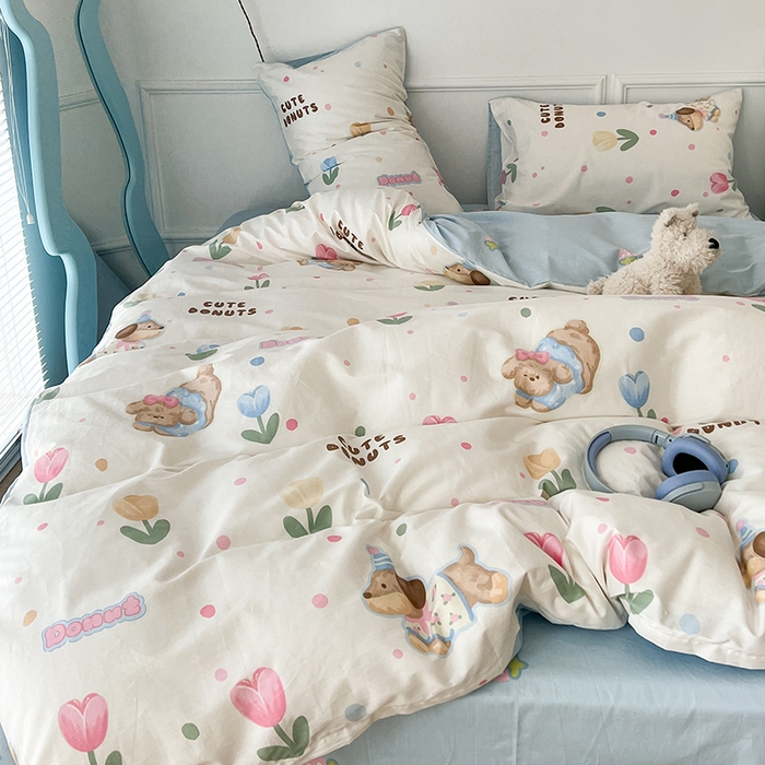 91家纺网 家纺一手货源 找家纺 2024新款13070跑量款全棉四件套--卡通系列 郁金花狗狗