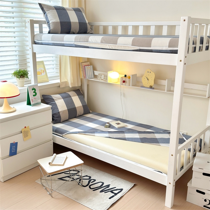 91家纺网 家纺一手货源 找家纺 北欧良品 2024新款学生季A类全棉水洗棉单品床套床垫套 蓝白大格