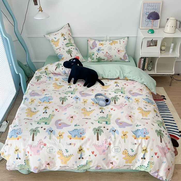 91家纺网 家纺一手货源 找家纺 2024新款13070跑量款全棉四件套--卡通系列 趣味恐龙