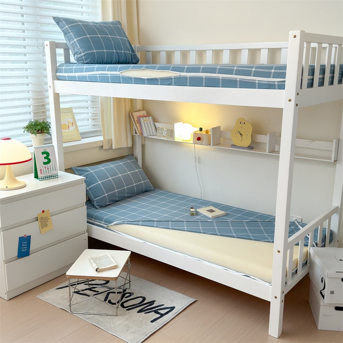 91家纺网 家纺一手货源 找家纺 北欧良品 2024新款学生季A类全棉水洗棉单品床套床垫套 海蓝大格