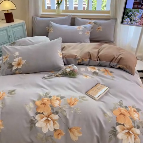 91家纺网 家纺一手货源 找家纺 莱米家纺 2024新款全棉加厚磨毛印花四件套 茉彩