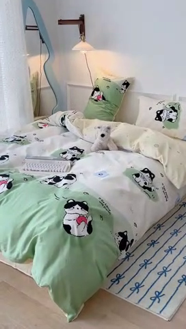 91家纺网 家纺一手货源 找家纺 2024新款13070跑量款全棉四件套--卡通系列 萌趣小猫