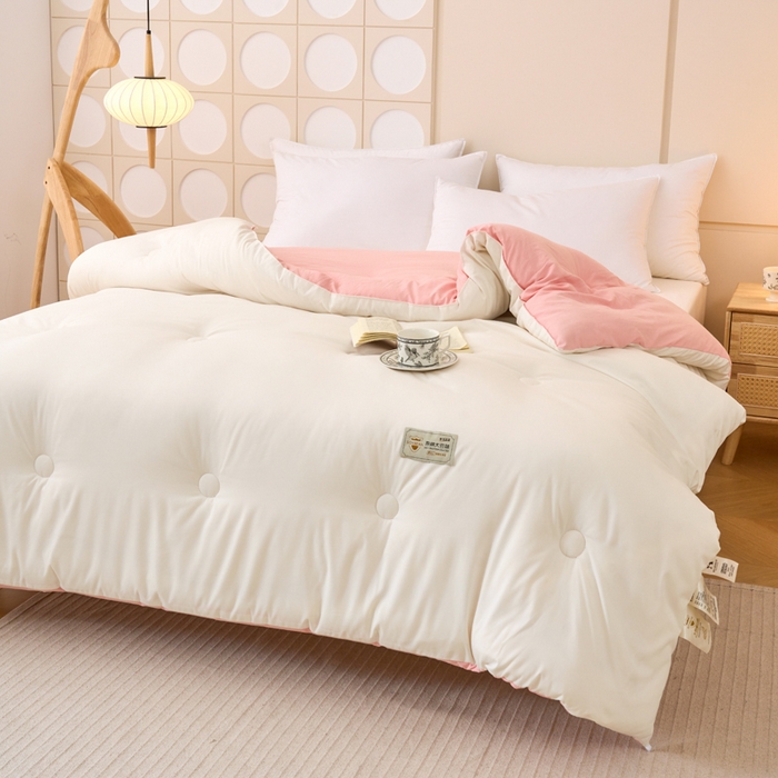 91家纺网 家纺一手货源 找家纺 梦恬佳 2024新款A类原棉亲肤棉大豆被夏被春秋被冬被 典雅白+樱花粉