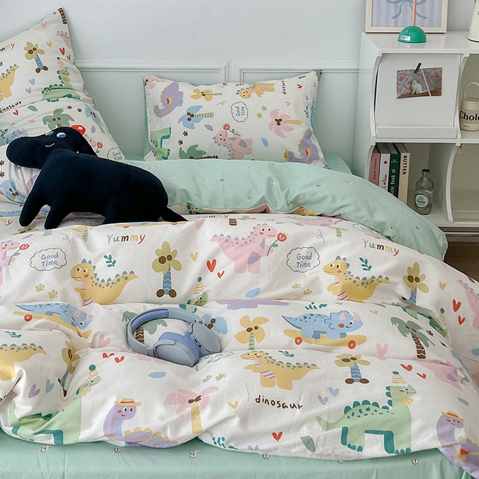 91家纺网 家纺一手货源 找家纺 2024新款13070跑量款全棉四件套--卡通系列 趣味恐龙