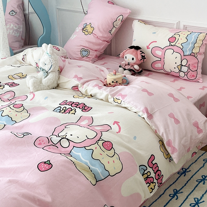 91家纺网 家纺一手货源 找家纺 2024新款13070跑量款全棉四件套--卡通系列 蛋糕樱桃兔