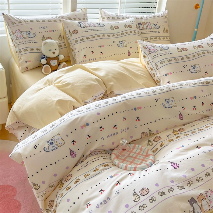 91家纺网 家纺一手货源 找家纺 红馆 2025年全棉12868印花系列四件套南瓜小猫