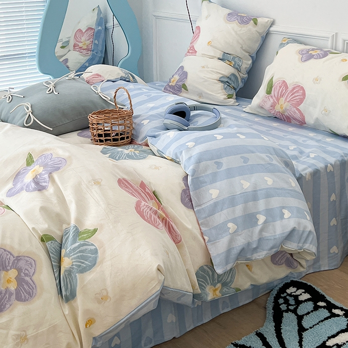 91家纺网 家纺一手货源 找家纺 2024新款13070跑量款全棉四件套--花卉系列 彩色油画花