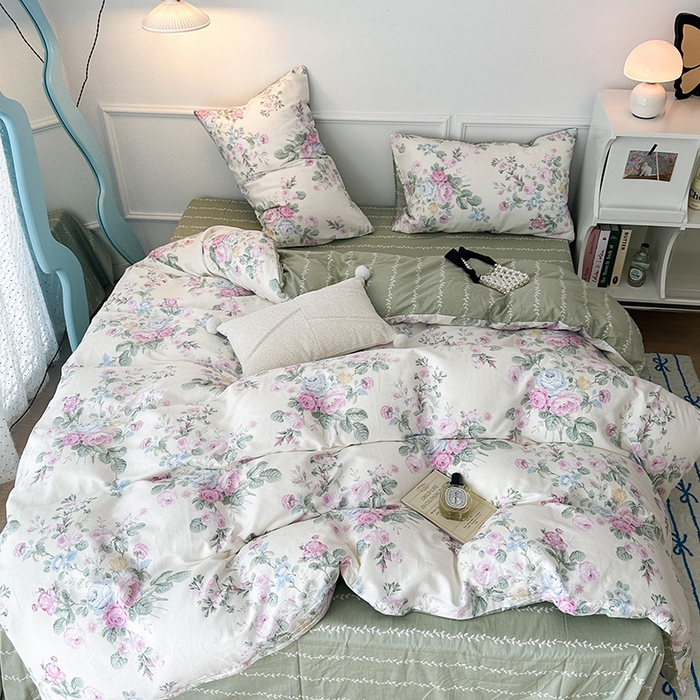 91家纺网 家纺一手货源 找家纺 2024新款13070跑量款全棉四件套--花卉系列 栀夏海棠