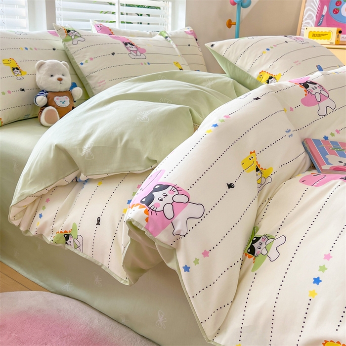 91家纺网 家纺一手货源 找家纺 红馆 2025年全棉12868印花系列四件套恐龙乐园