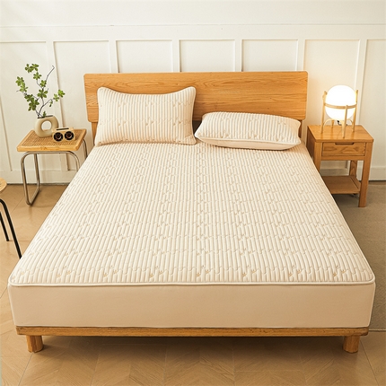 居眠 2024新款A类原棉大豆星星樱桃防水夹棉床笠 闪闪星-卡其