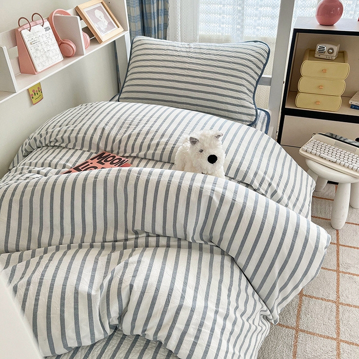 91家纺网 家纺一手货源 找家纺 沐纯家居 2024新款开学季（A类全棉水洗棉，棉加绒）床盖三件套  青柠蓝