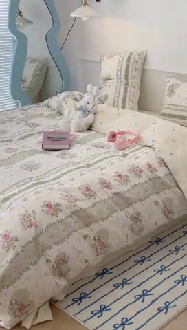 91家纺网 家纺一手货源 找家纺 2024新款13070跑量款全棉四件套--小清新系列 爱心花园兔