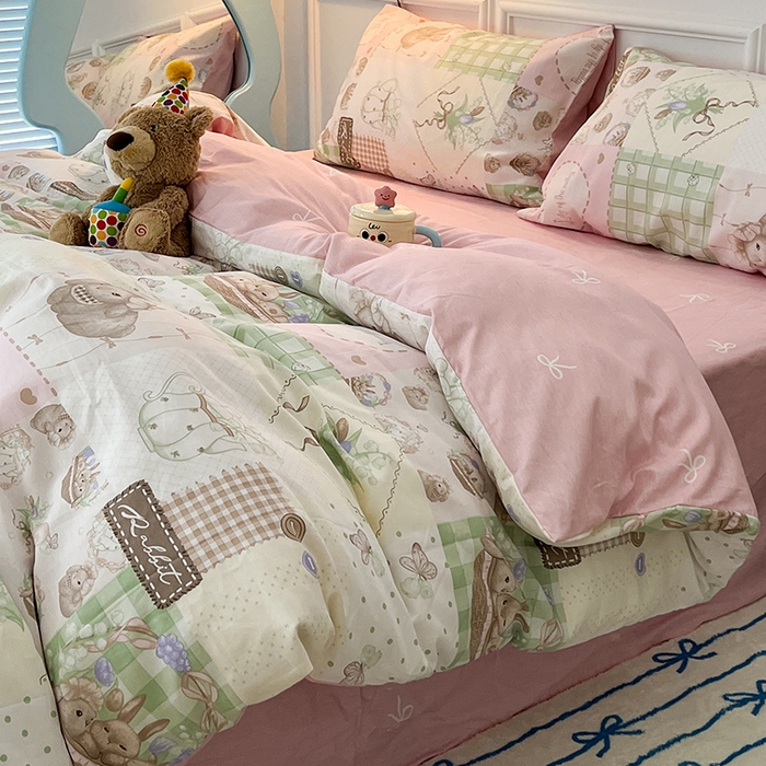 91家纺网 家纺一手货源 找家纺 2024新款13070跑量款全棉四件套--洛丽塔系列 星愿小兔