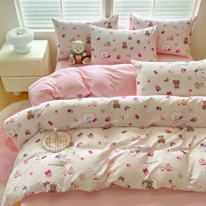 91家纺网 家纺一手货源 找家纺 红馆 2025年全棉12868印花系列四件套爱心伙伴