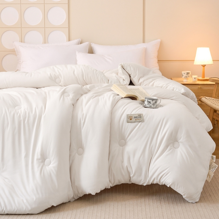 91家纺网 家纺一手货源 找家纺 梦恬佳 2024新款A类原棉亲肤棉大豆被夏被春秋被冬被 典雅白