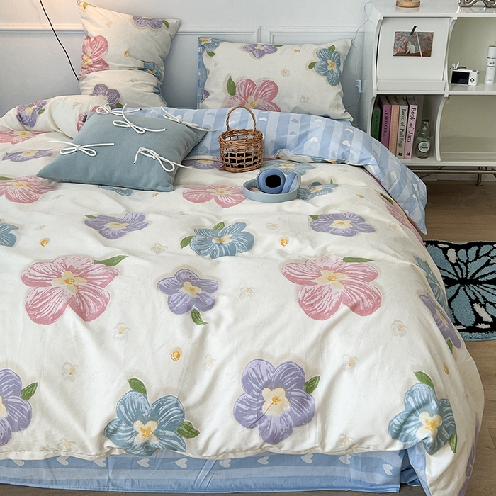 91家纺网 家纺一手货源 找家纺 2024新款13070跑量款全棉四件套--花卉系列 彩色油画花