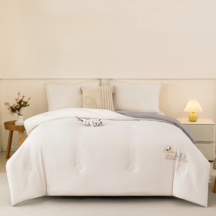 91家纺网 家纺一手货源 找家纺 好宜家纺 2025新款水洗棉新疆棉花被芯拉链款二合一子母被冬被春秋被夏被学生宿舍被褥 单被子-米白+中灰