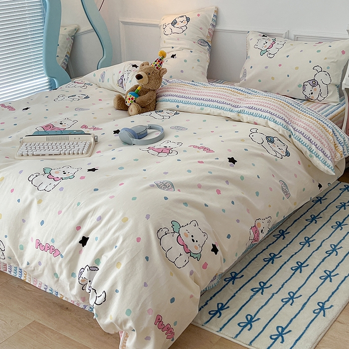 91家纺网 家纺一手货源 找家纺 2024新款13070跑量款全棉四件套--卡通系列 可爱萌萌狗