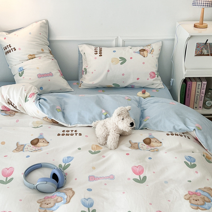 91家纺网 家纺一手货源 找家纺 2024新款13070跑量款全棉四件套--卡通系列 郁金花狗狗