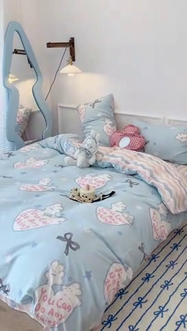 91家纺网 家纺一手货源 找家纺 2024新款13070跑量款全棉四件套--卡通系列 爱心蝴蝶结兔