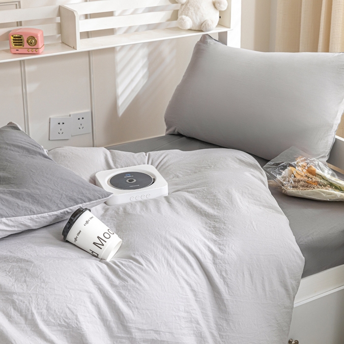 91家纺网 家纺一手货源 找家纺 2024新款纯色双拼水洗棉学生三件套（床笠床套款） 纯色-山灰+中灰