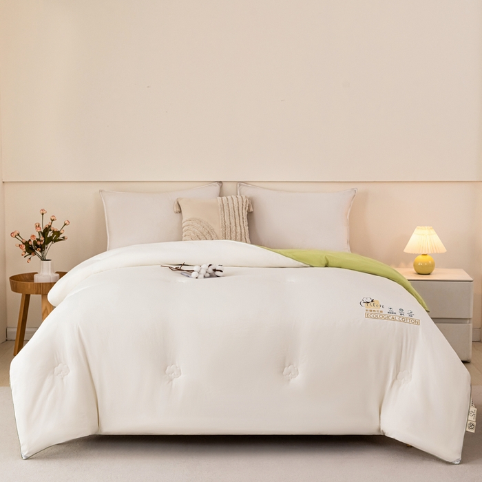 91家纺网 家纺一手货源 找家纺 好宜家纺 2025新款水洗棉新疆棉花被芯拉链款二合一子母被冬被春秋被夏被学生宿舍被褥 单被子-米白+奶绿