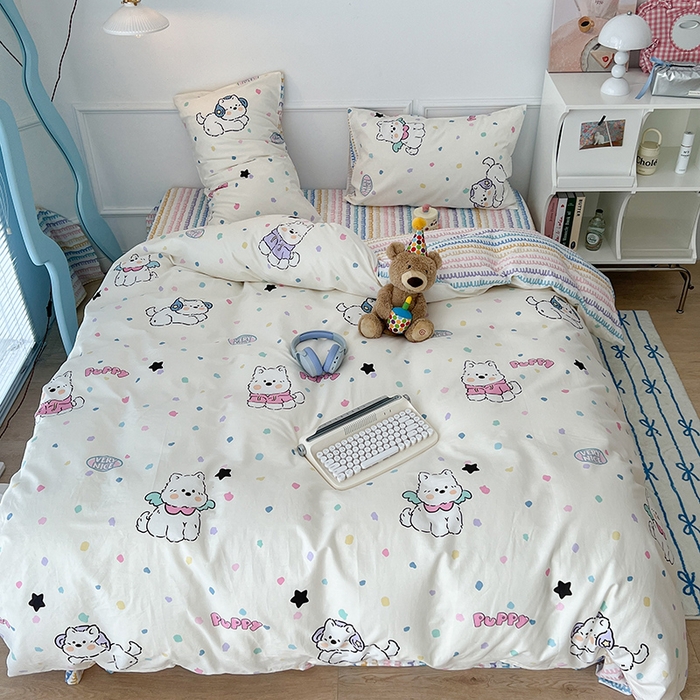 91家纺网 家纺一手货源 找家纺 2024新款13070跑量款全棉四件套--卡通系列 可爱萌萌狗