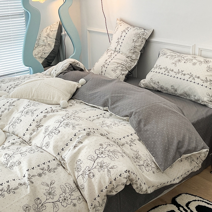 91家纺网 家纺一手货源 找家纺 2024新款13070跑量款全棉四件套--花卉系列 木槿花语