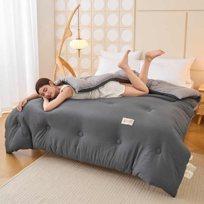 91家纺网 家纺一手货源 找家纺 梦恬佳 2024新款A类原棉亲肤棉大豆被夏被春秋被冬被 深灰+浅灰