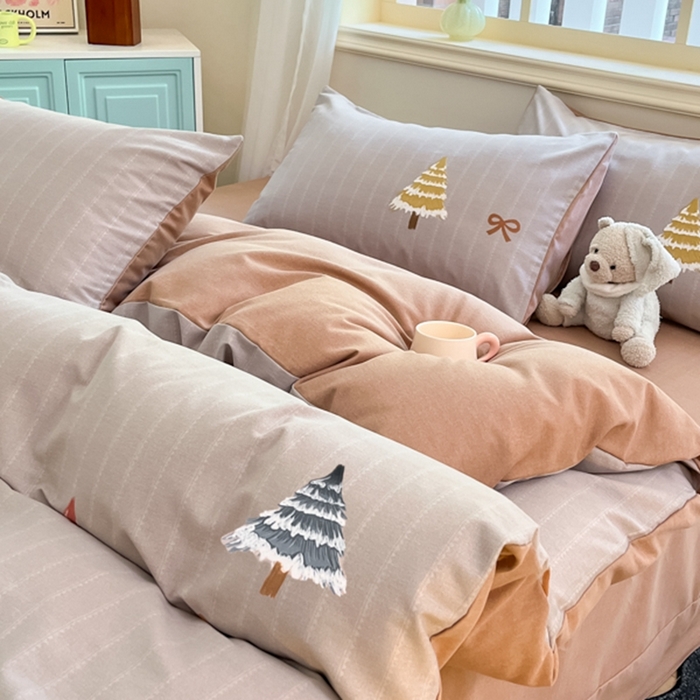 91家纺网 家纺一手货源 找家纺 莱米家纺 2024新款全棉加厚磨毛印花四件套 圣诞树