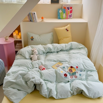 91家纺网 家纺一手货源 找家纺 （总）柚子YOUTH 2024新款全棉水洗棉撞色刺绣四件套