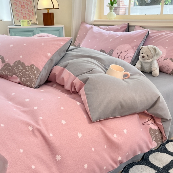 91家纺网 家纺一手货源 找家纺 莱米家纺 2024新款全棉加厚磨毛印花四件套 梦幻森林